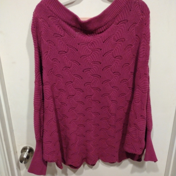 Andree By Unit Women's Fuchsia Batwing Sleeve Off Shoulder Pullover Sweater Top - Picture 7 of 8